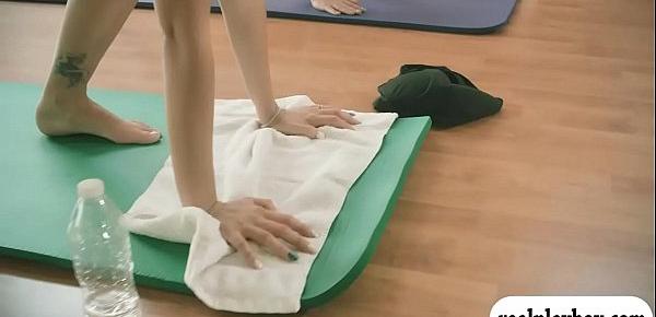  Busty yoga teacher teaches yoga exercise to cutie babes